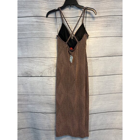 NWT Akira Brown Geometric Bodycon Dress W/ Crisscross Straps Size M - Picture 3 of 4